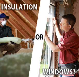 Photo collage of workers installing insulation and windows.
