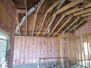 Fiberglass wall insulation in a new home.