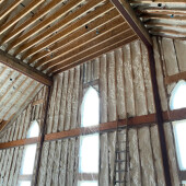 open cell spray foam insulation installed in a church