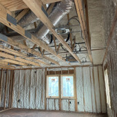 open cell spray foam insulation installed in a church