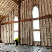 open cell spray foam insulation installed in a church